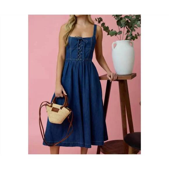 BLU PEPPER Dresses & Skirts - NEW BLU PEPPER lace up sleeveless midi dress in denim
